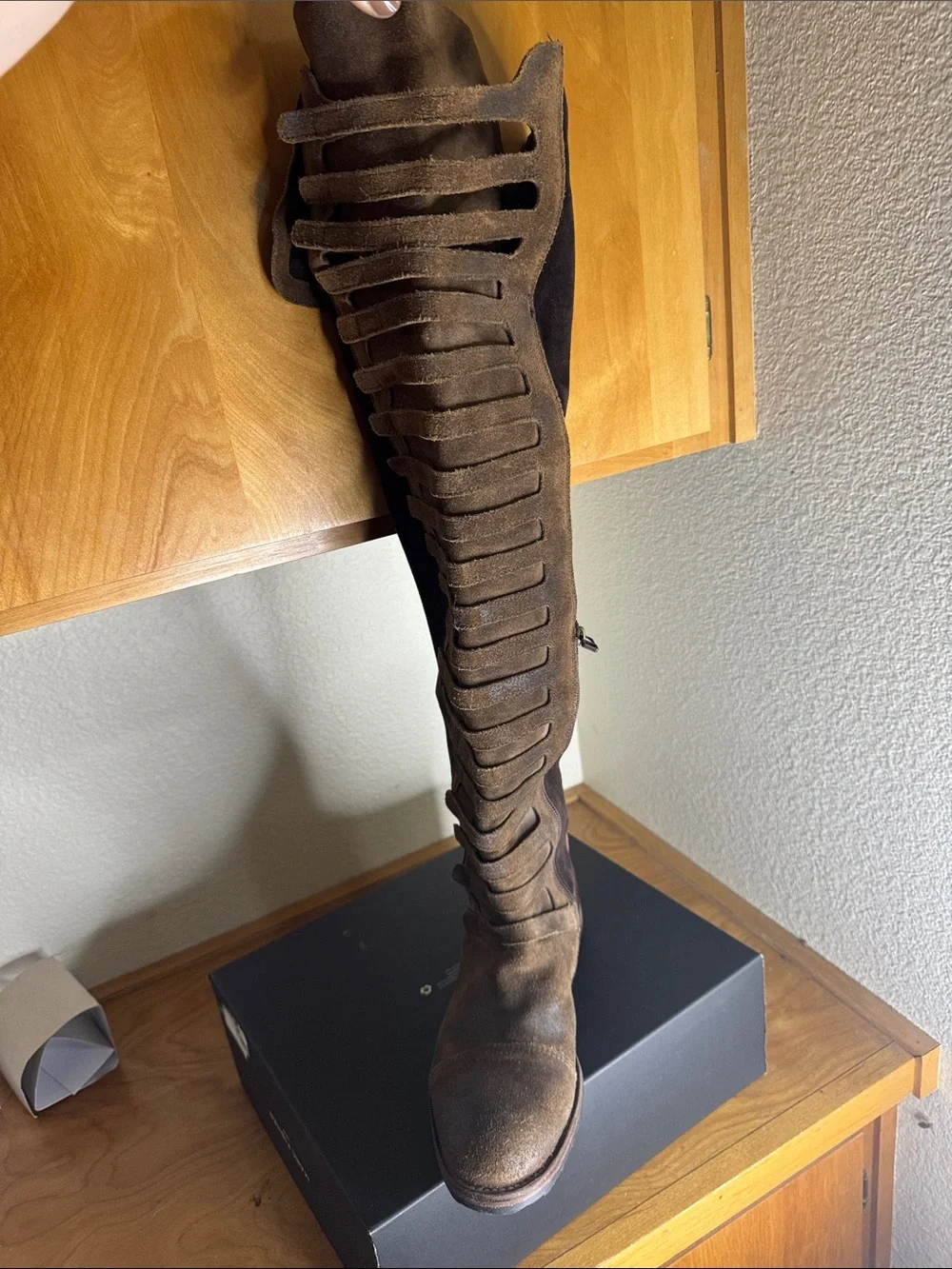 Free People Brown Suede Over-the-Knee Fringe Boots